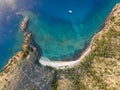 Evening aerial high angle drone view of Blue Pearl Bay on Hayman Island