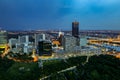 Evening Aerial view of the Donau City District, located in Vienna, Austria. Royalty Free Stock Photo