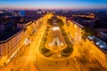 Evening aerial view on Poznan Freedom Square