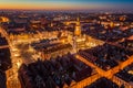 Evening aerial view on Poznan main square and old town. Royalty Free Stock Photo