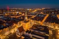 Evening aerial view on Poznan main square and old town. Royalty Free Stock Photo