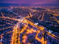 Evening aerial view to residential area in Kharkiv with snow