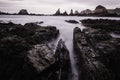 Evening Atlantic ocean coastline landscape.