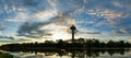 Evening atmosphere, sky, clouds, and sunshine over the park. Royalty Free Stock Photo