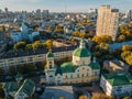 Evening autumn Voronezh, aerial view from drone. Church of Resurection