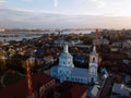 Evening autumn Voronezh, Vvedenskaya church, aerial drone view