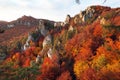 Evening autumnal red colored view from Sulov rockies