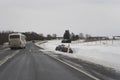 Evening, bad condition road car crash. Grey sky without sun Royalty Free Stock Photo