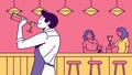 Evening bar scene with bartender mixing and guests relaxing, vector design Generative AI Royalty Free Stock Photo