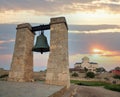 Evening the bell of Chersonesos ancient town and St Vladimir`s Cathedral Sevastopol, Crimea, Ukraine Royalty Free Stock Photo
