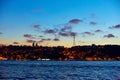 Evening boat trip on the Bosphorus in Istanbul. View from a boat to the coast of Turkey Royalty Free Stock Photo
