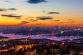 Evening Bosphorus Bridge, view from the Camlica Hill, Istanbul, Turkey Royalty Free Stock Photo