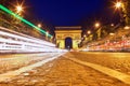 Evening on Champs-Elysees in front of Arc de Triomphe.Paris. France. Royalty Free Stock Photo