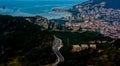 Evening city along the sea. View from above. Budva, Montenegro