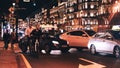 Evening City with Car and People Traffic