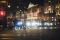 Evening City with Car and People Traffic