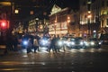 Evening City with Car and People Traffic