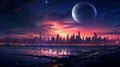 Evening city landscape sunset lights of the city stree_008 Royalty Free Stock Photo