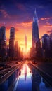 Evening city landscape sunset lights of the city stree_009 Royalty Free Stock Photo