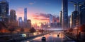 Evening city landscape sunset lights of the city stree_012 Royalty Free Stock Photo