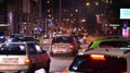 Warsaw, Poland. 21 February 2023. Evening city life in the centre of Warsaw. Cars on street. City street lights at night. Royalty Free Stock Photo