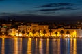 Evening city of Split in Croatia, reflection of the lights of the night city Royalty Free Stock Photo