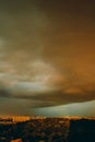 Evening city in storme weather. Thunderous clouds. Royalty Free Stock Photo