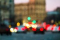 Evening city traffic in a giant metropolis.City light bokeh background.Defocused night traffic lights. Royalty Free Stock Photo