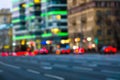 Evening city traffic in a giant metropolis.City light bokeh background.Defocused night traffic lights. Royalty Free Stock Photo