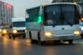 Evening city traffic in a giant metropolis.City light bokeh background.Defocused night traffic lights. Royalty Free Stock Photo