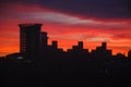 Evening city view at the sunset