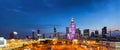 Evening cityscape with city lights - view of The Palace of Culture and Science on Parade Square in downtown Warsaw Royalty Free Stock Photo