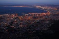 Evening cityscape of town from birdview