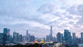 Evening cityscape of the urban skyline of Futian Central Business District, taken from Lianhuashan Park in Shenzhen. Royalty Free Stock Photo