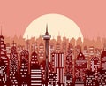 Evening cityscape vector illustration.