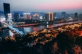 Evening cityscape  view of the Yellow River,  Lanzhou, China Royalty Free Stock Photo