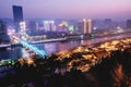 Evening cityscape  view of the Yellow River,  Lanzhou, China Royalty Free Stock Photo
