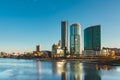 Evening cityscape of Yekaterinburg business city center reflecting in city pond Royalty Free Stock Photo