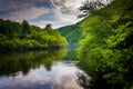 Evening clouds reflections in the Lehigh River, at Lehigh Gorge Royalty Free Stock Photo