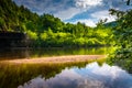 Evening clouds reflections in the Lehigh River, at Lehigh Gorge Royalty Free Stock Photo