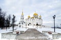 The evening clouds skyline at Assumption Cathedral,Known as `Sobor Uspeniya Presvyatoy Bogoroditsy` is Dormition Cathedral, Vladim Royalty Free Stock Photo