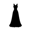 Evening cocktail black dress. Woman clothing. Silhouette apparel. Long maxi, full and floor length dress icon. Vector