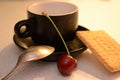 Evening Coffee, Cup, Cookie, Cherry and Spoon.