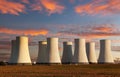 Evening colored sunset view of Nuclear power plant