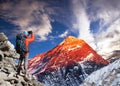 Mount Everest hiker Nepal Himalayas mountains sunset