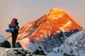 Evening colored view of Mount Everest with tourist Royalty Free Stock Photo