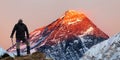 Evening colored view of Mount Everest with tourist