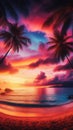 EVENING COLORFULL SEA VIEW WITH COCONUT TREES