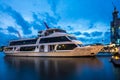 A yacht moored at a wharf-Evening at Darling Harbour