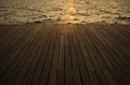 Evening deck waterfront floor background perspective surface along sea water with small waves